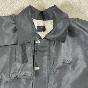 Jiberish Coaches Jacket Mens Large Black Sherpa Lined Snap Zip Close Embroidered